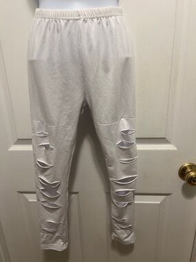 Source Unknown White Distressed Girls Leggings